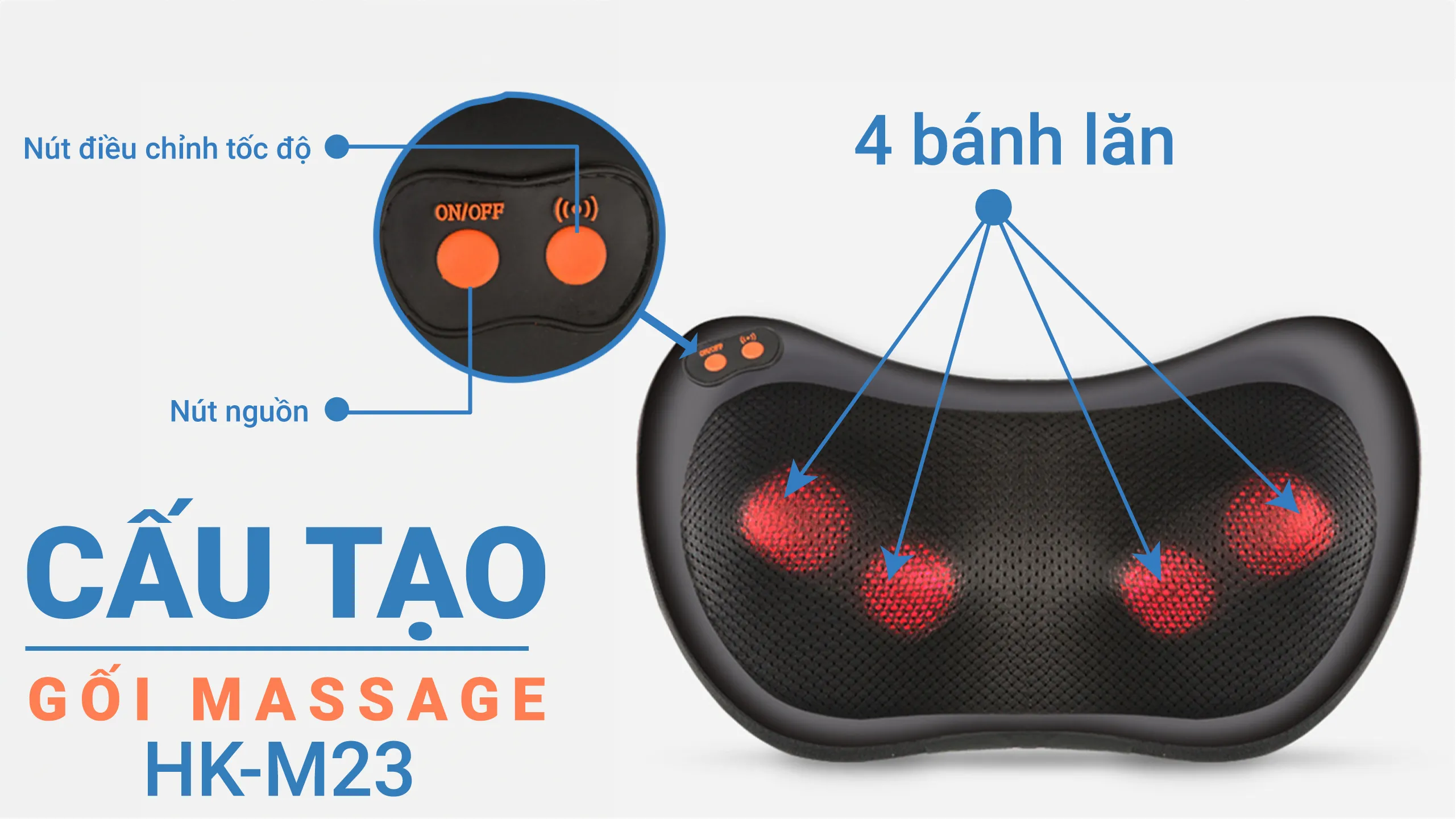 Gối massage thư giãn HAKAWA HK-M23 17 Cấu tạo gối massage Hakawa HK-M23
