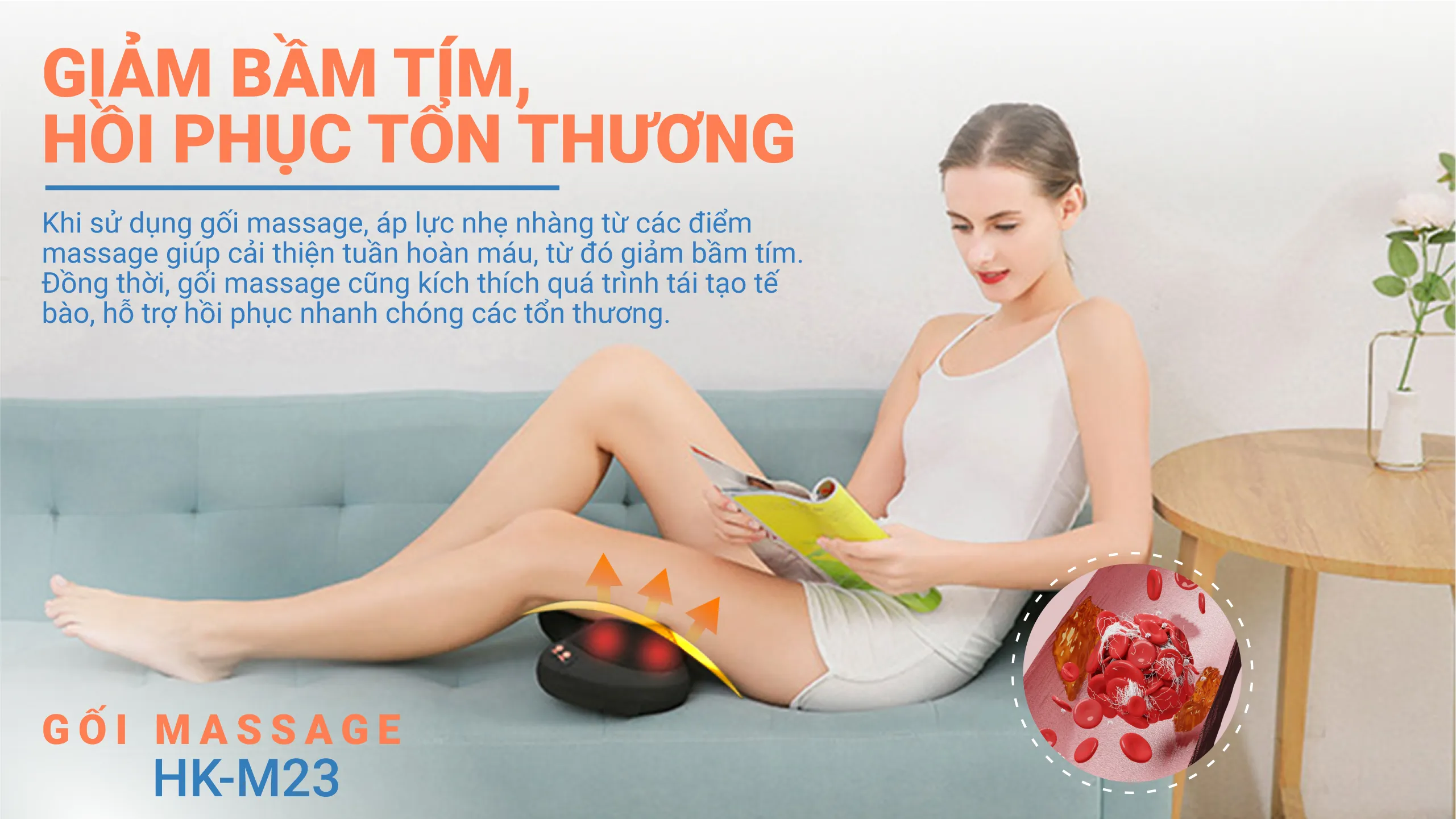 Gối massage thư giãn HAKAWA HK-M23 21 Gối Hakawa giúp giảm bầm tím, hồi phục tổn thương