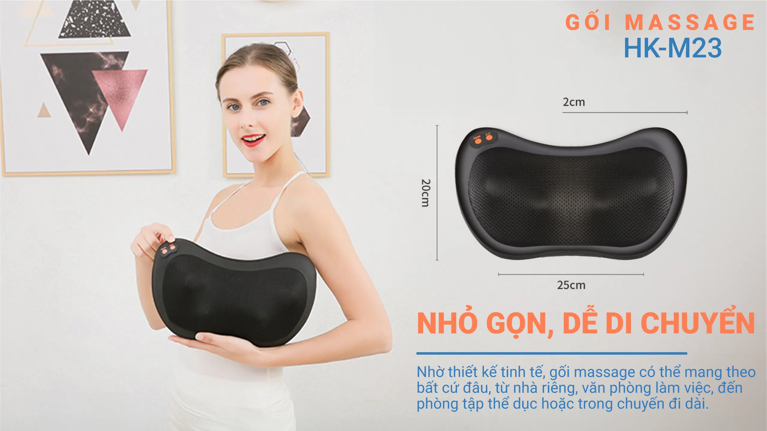 Gối massage thư giãn HAKAWA HK-M23 23 Gối Hakawa nhỏ gọn, dễ di chuyển