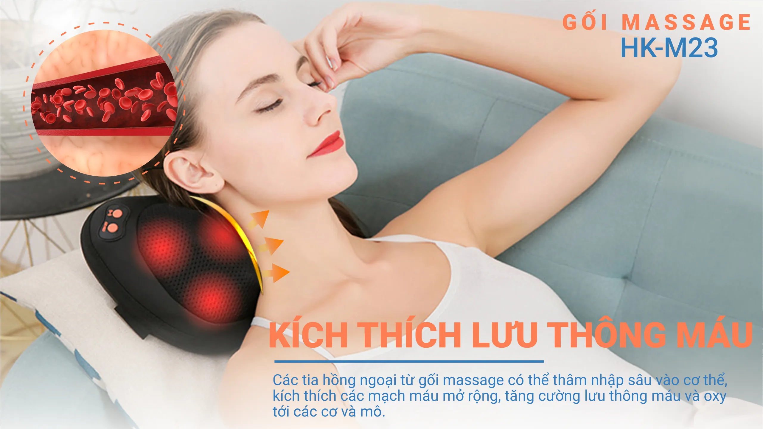 Gối massage thư giãn HAKAWA HK-M23 20 Gối Hakawa giúp kích thích lưu thông tuần hoàn máu