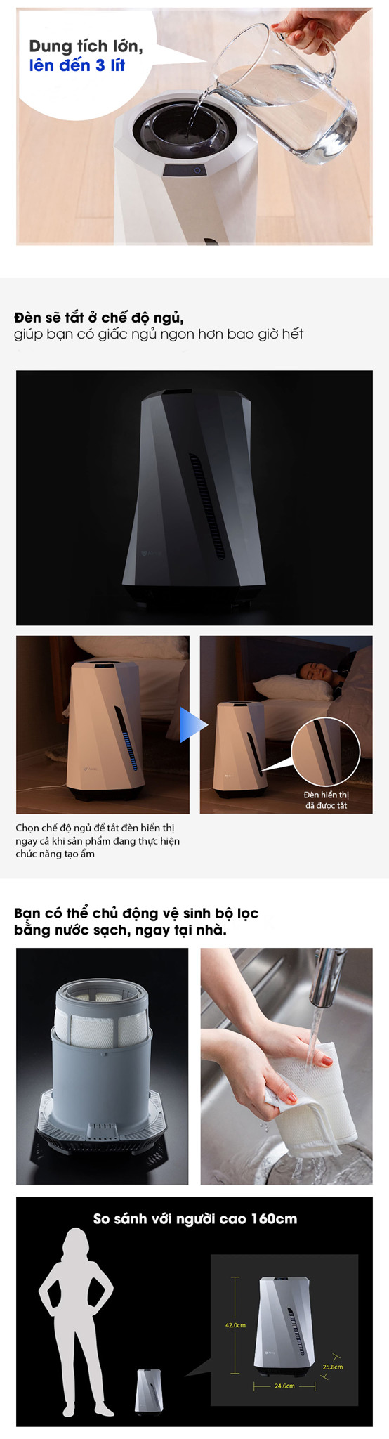 Airdog Moi H5 dung tích chứa nước tạo ẩm lên đến 3 lít nước