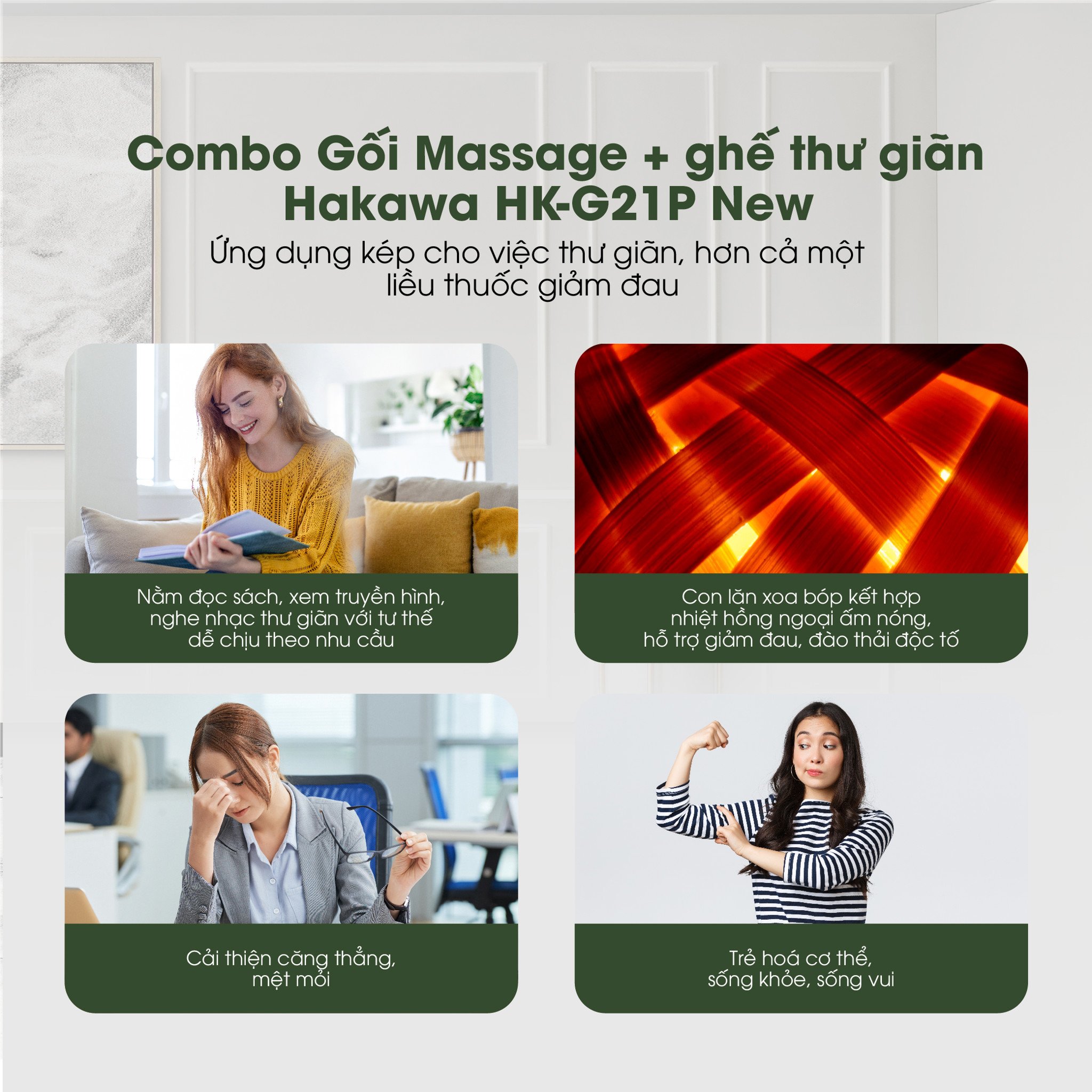 Combo ghế xếp và gối massage ứng dụng thư giãn hơn cả một liều thuốc giảm đau
