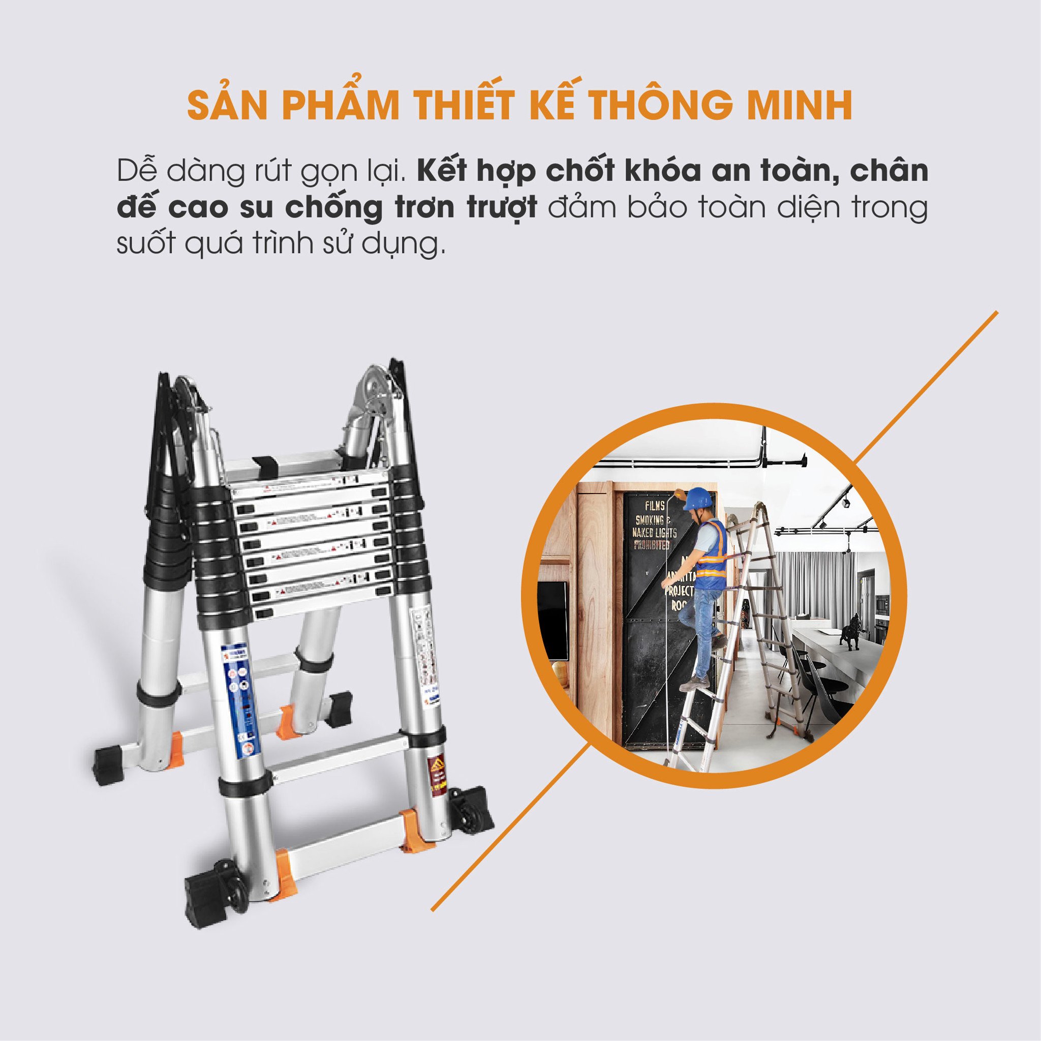 Thang nhôm rút đôi chữ A Hakawa HK-256 được thiết kế thông minh dễ dàng rút gọn và duỗi thẳng trong sử dụng.
