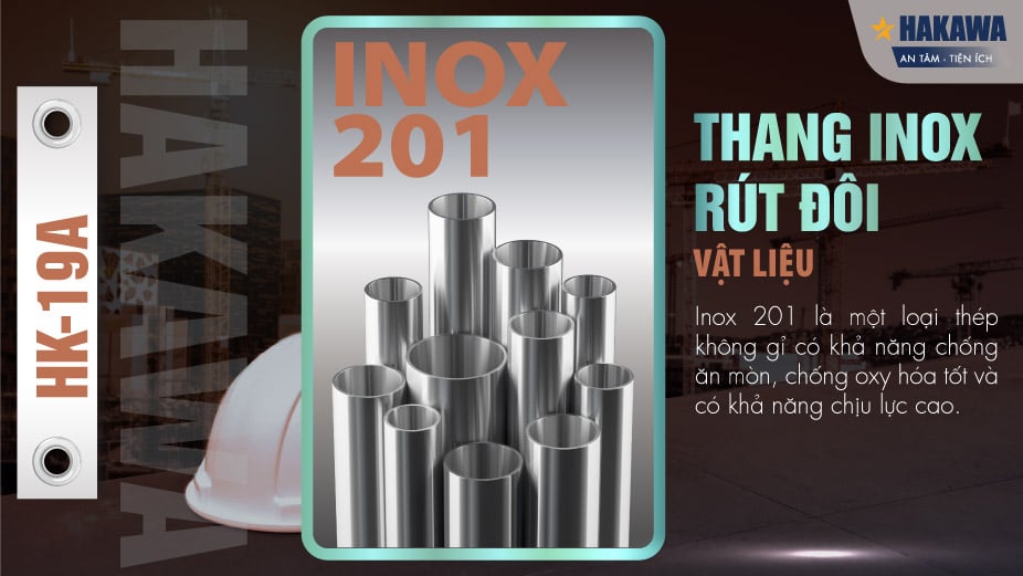 Nguyên liệu sản xuất thang inox rút đôi chữ A Hakawa HK-19A