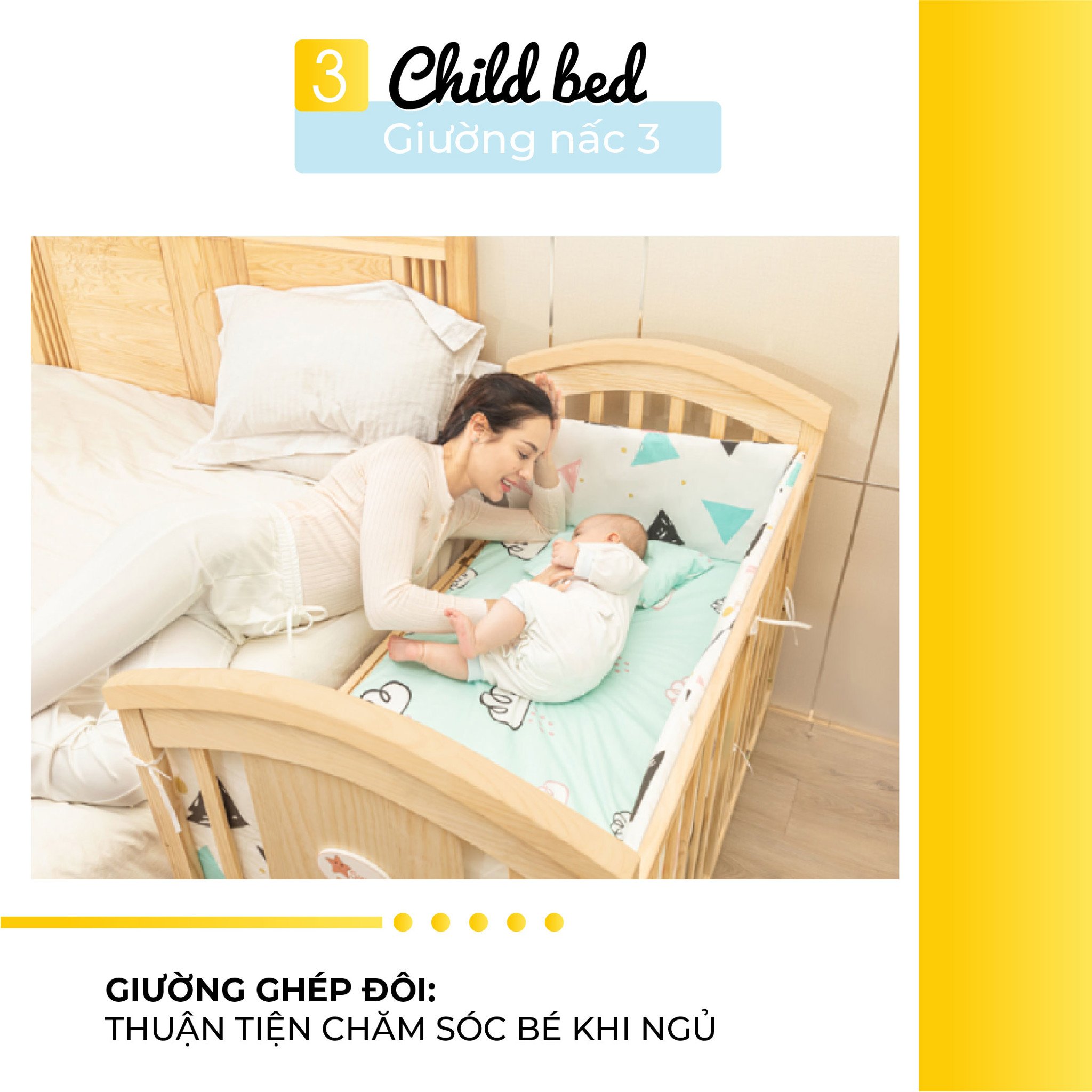 Giường nấc 3 thuận tiện chăm sóc bé khi ngủ