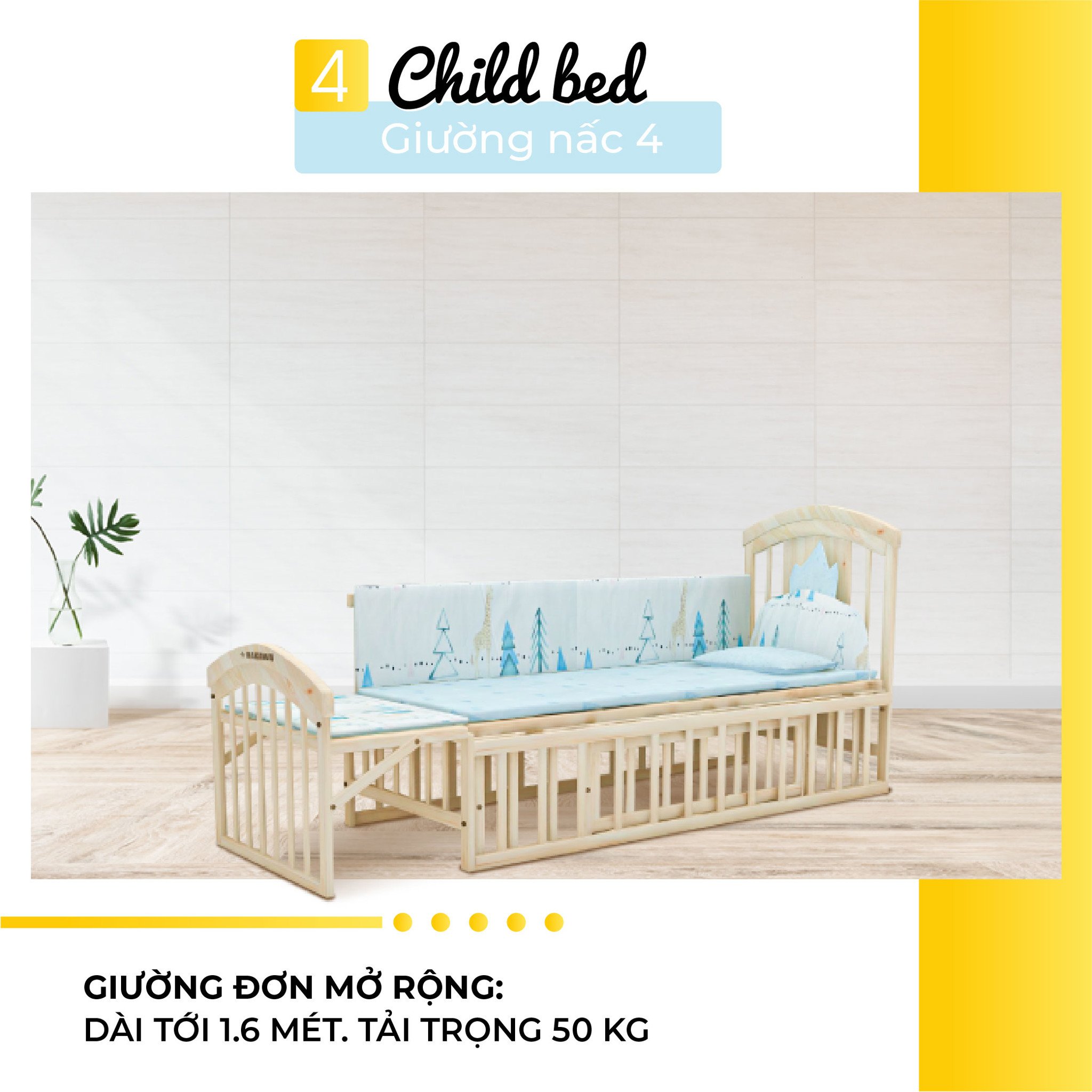 Giường nấc 4 mở rộng: 1.6m, tải trọng lên đến 50kg