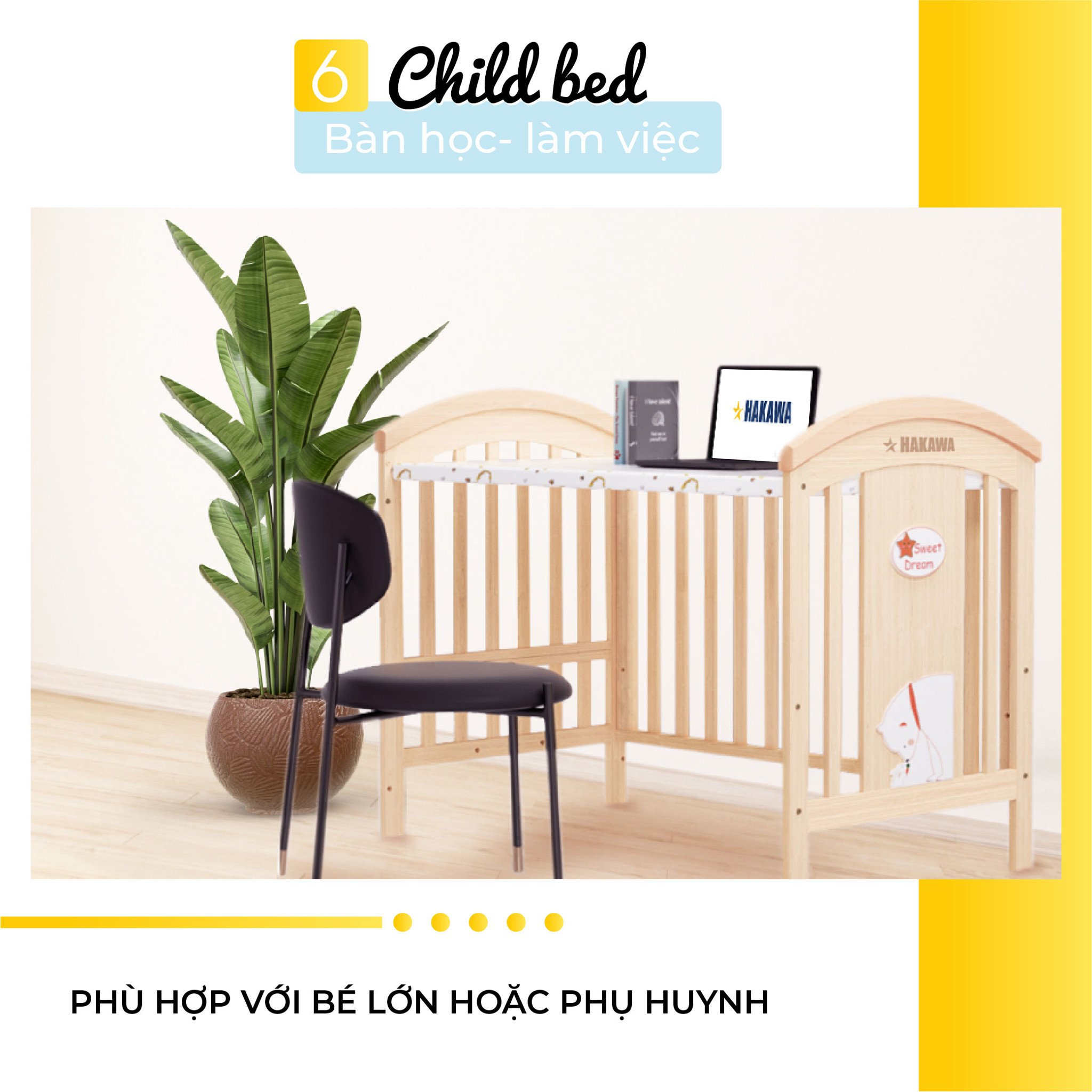 Bàn học hoặc làm việc phù hợp với cả bé lớn và phụ huynh