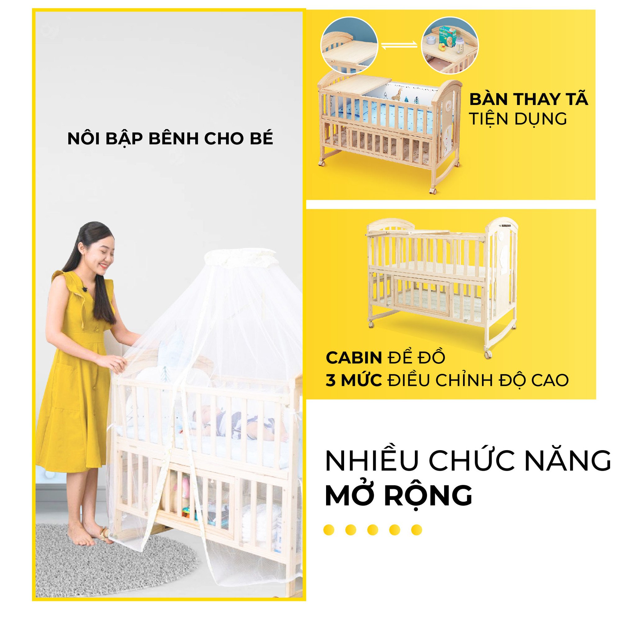 Nôi Cũi Hoàng Gia tích hợp nhiều chức năng mở rộng