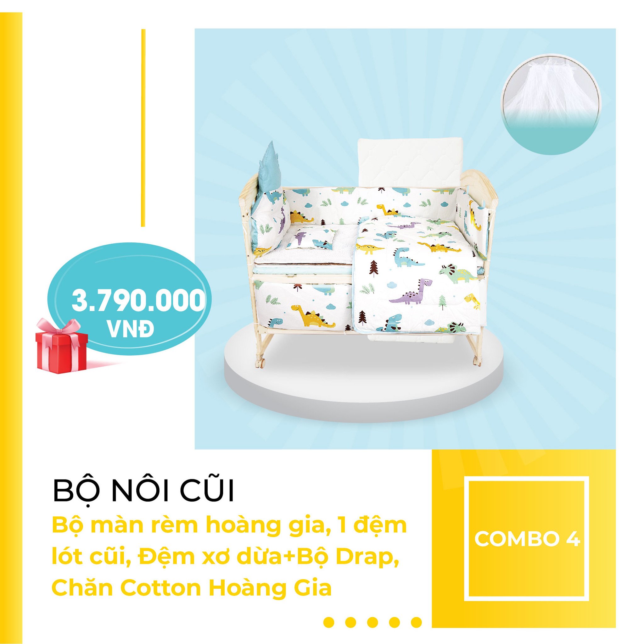 Bộ nôi cũi gồm 1 đệm và chăn Hoàng Gia