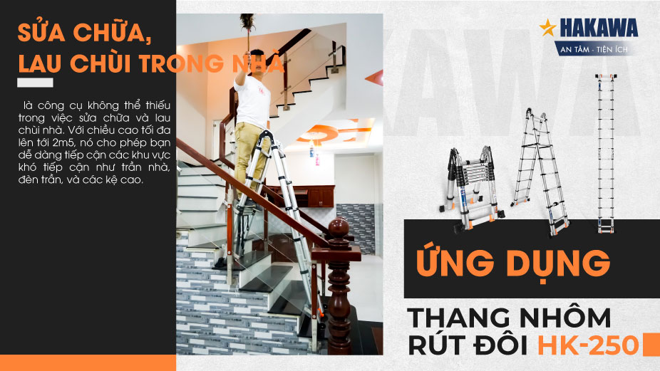 Thang nhôm chữ A sử dụng sửa chữa trong nhà