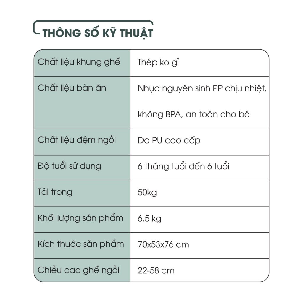 Thông số kỹ thuật ghế ăn dặm cho bé Hakawa HK-B08