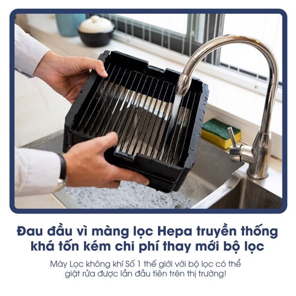 Bộ lọc không cần thay thế, rửa được bằng nước và sử dụng lại như mới