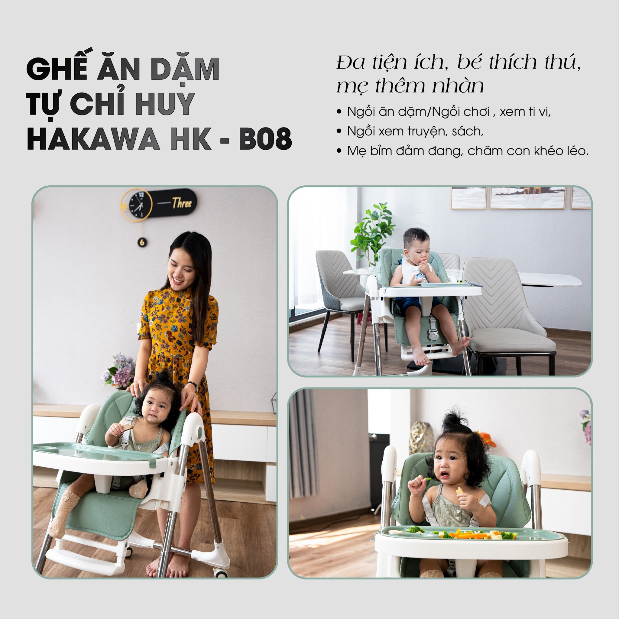 Ghế ăn dặm HK-B08 đa tiện ích bé thích thú mẹ thêm nhàn