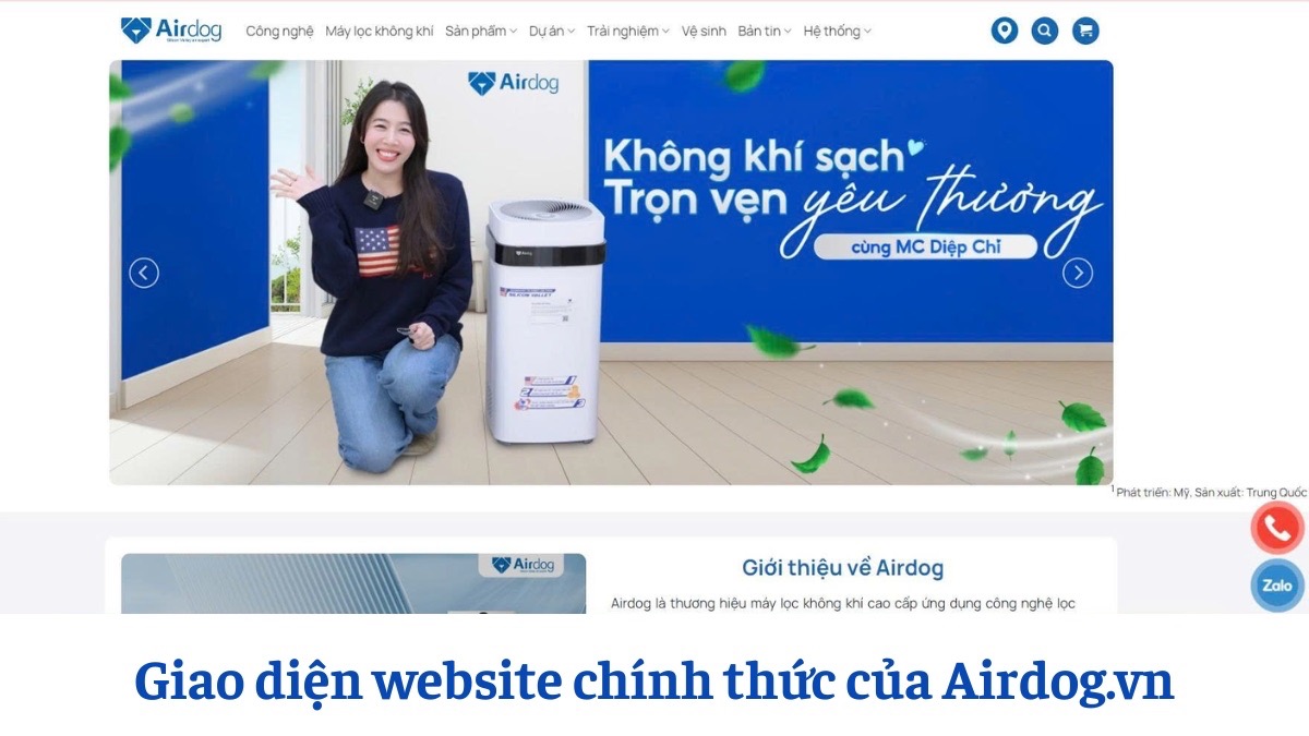 Giao diện website chính thức của Airdog.vn
