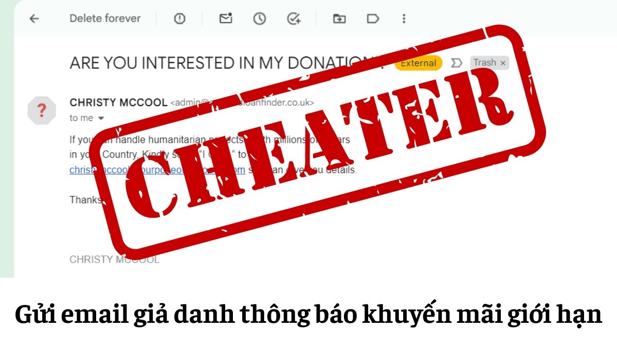 Gửi email giả danh thông báo khuyến mãi giới hạn